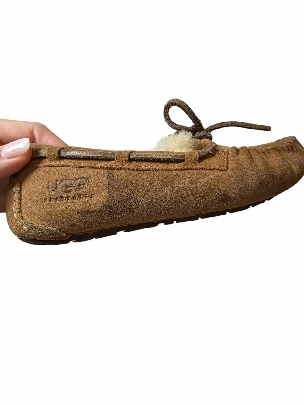 UGG Chestnut Suede Shearling-Lined Kids Moccasins